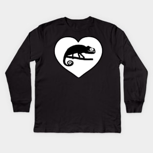 White Cute Chameleon Heart for Chameleon Lovers Kids Long Sleeve T-Shirt